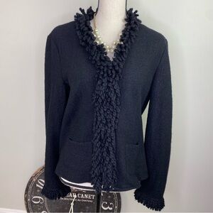 3/$50 Talbots Black wool with fringe trim blazer jacket size M